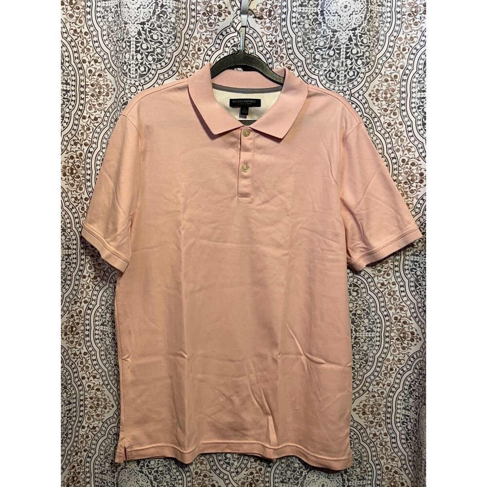Banana Republic Mens Pink Polo Shirt Size L Soft Cotton Blend Short Sleeve